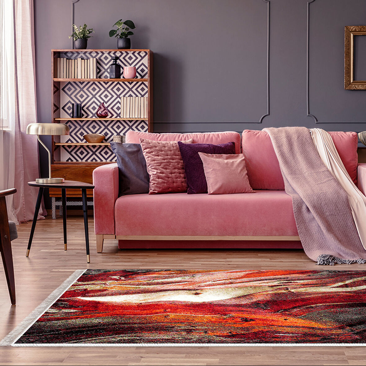 Dekoreko Kaymaz Taban Djt Salon Halısı Trend Saçaklı Modern S5050