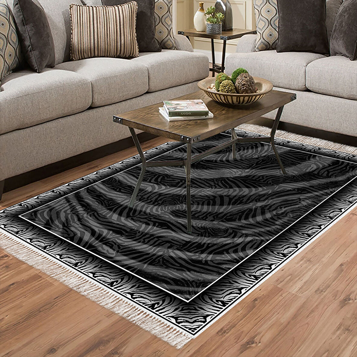 Dekoreko Kaymaz Taban Djt Salon Halısı Star Pamuk Saçaklı Modern 1912