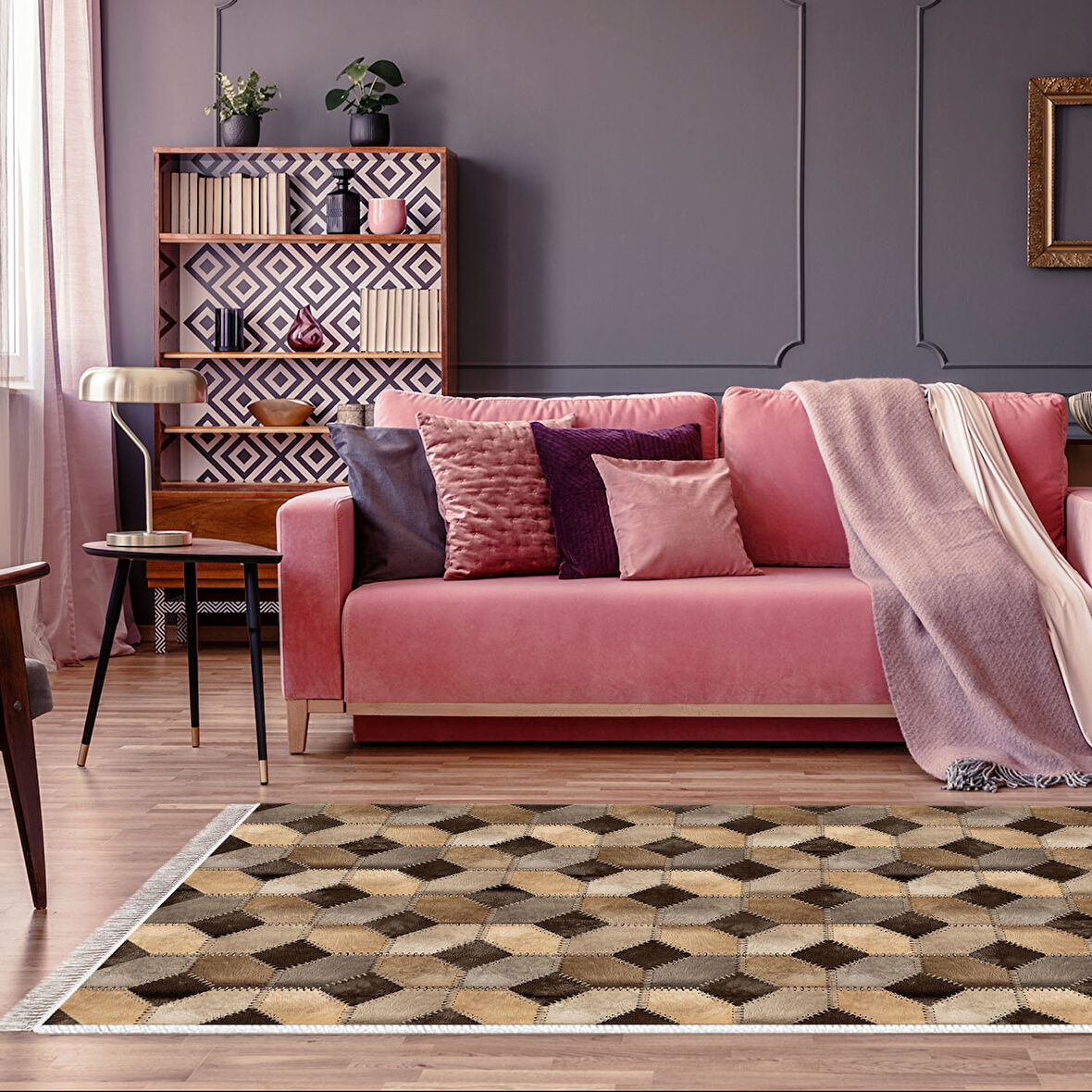 Dekoreko Kaymaz Taban Djt Salon Halısı Yıldız Deri Saçaklı Modern 1926