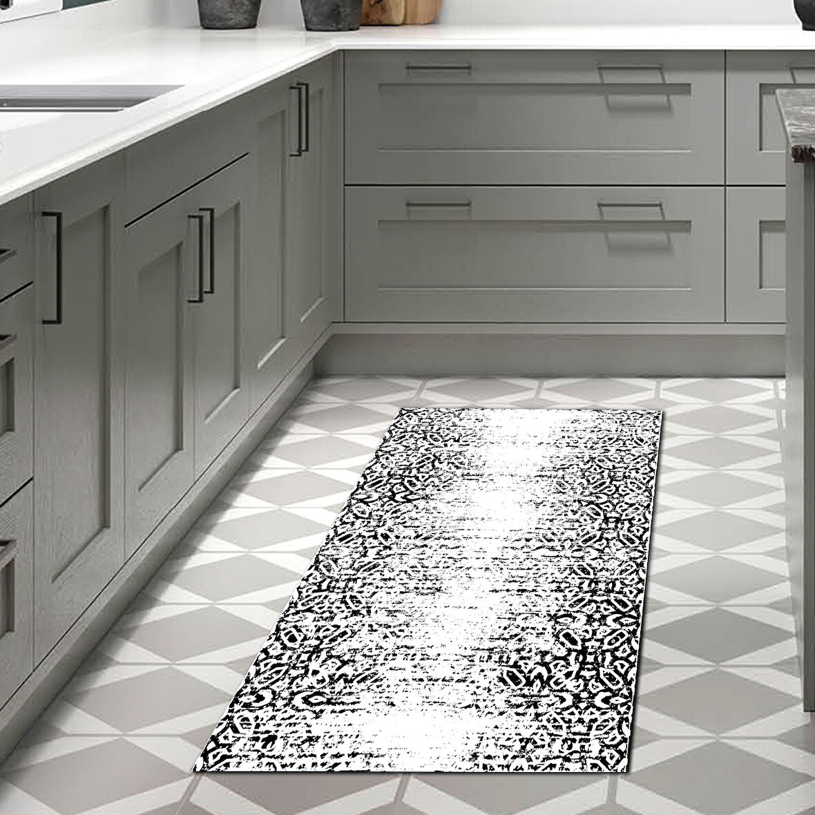 Dekoreko Kaymaz Taban Djt Mutfak Halısı Star Pamuk İskandinav Mu123