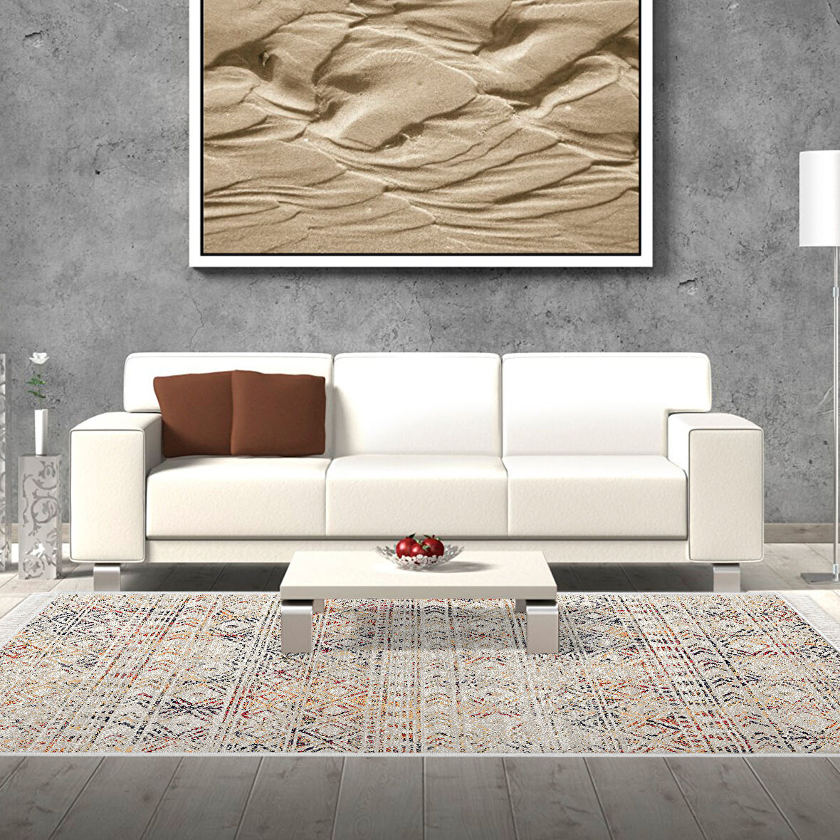 Dekoreko Kaymaz Taban Djt Salon Halısı Yıldız Deri Saçaklı İskandinav F5139