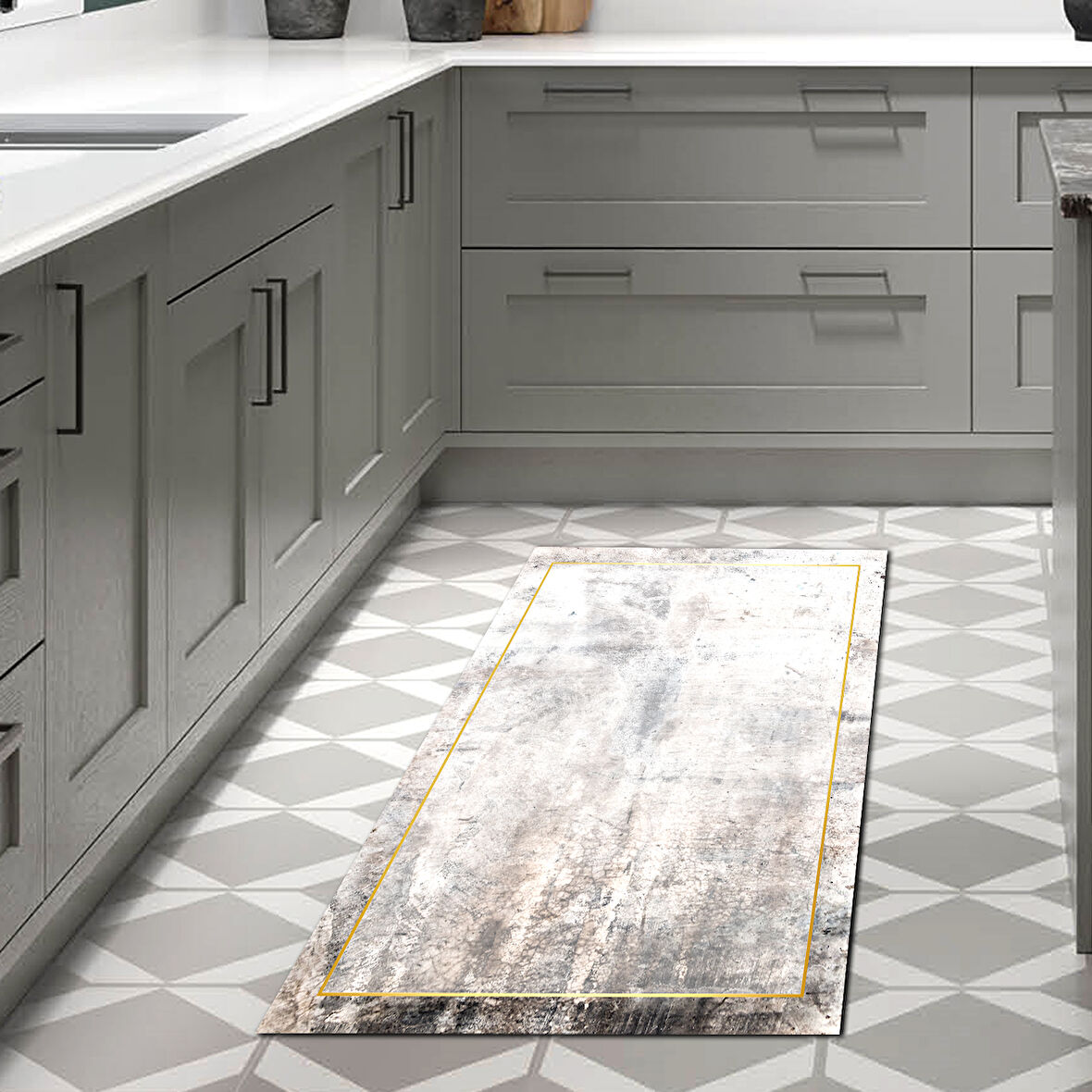 Dekoreko Kaymaz Taban Djt Mutfak Halısı Star Pamuk Modern M12271