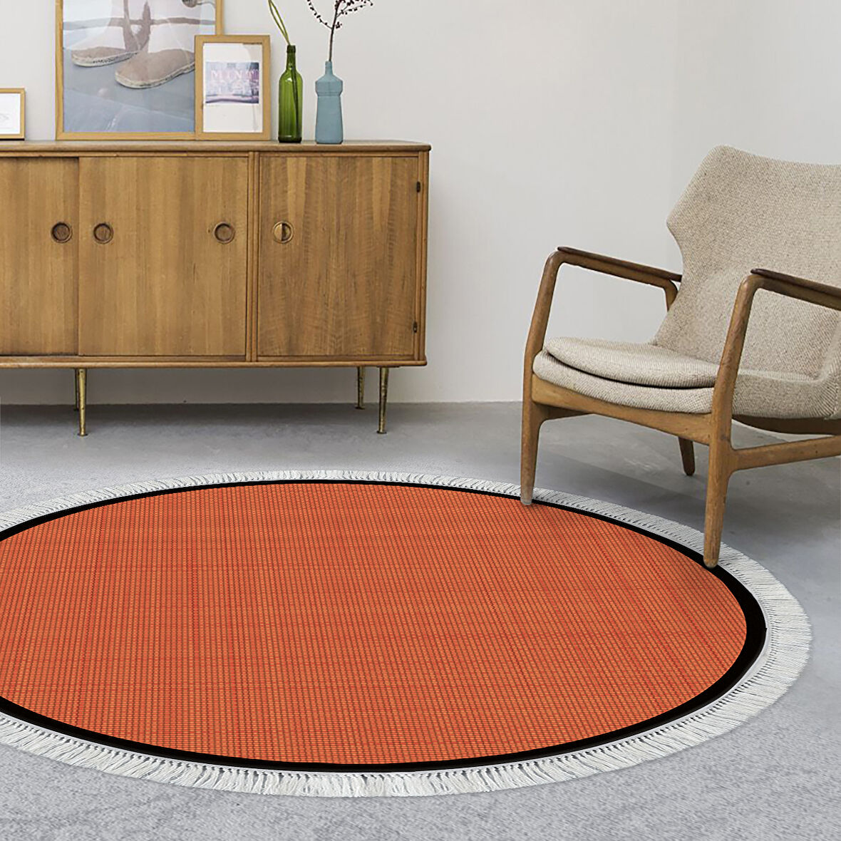 Alanur Home Kaymaz Taban Djt Banyo Mutfak Salon Halı  Trend Saçaklı Yuvarlak Dokuma Desen E5007