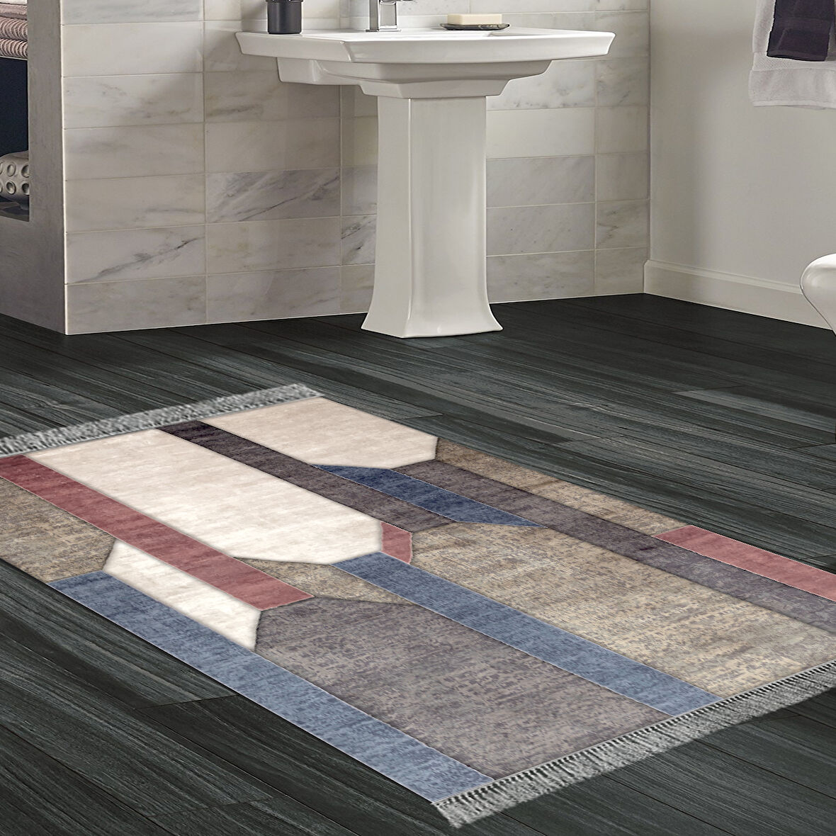 Dekoreko Kaymaz Taban Djt Banyo Halısı Yıldız Deri Saçaklı Modern S6505