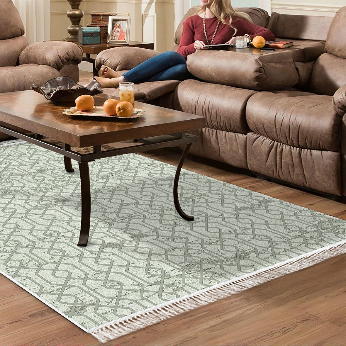 Dekoreko Kaymaz Taban Djt Salon Halısı Star Pamuk Saçaklı Modern 757