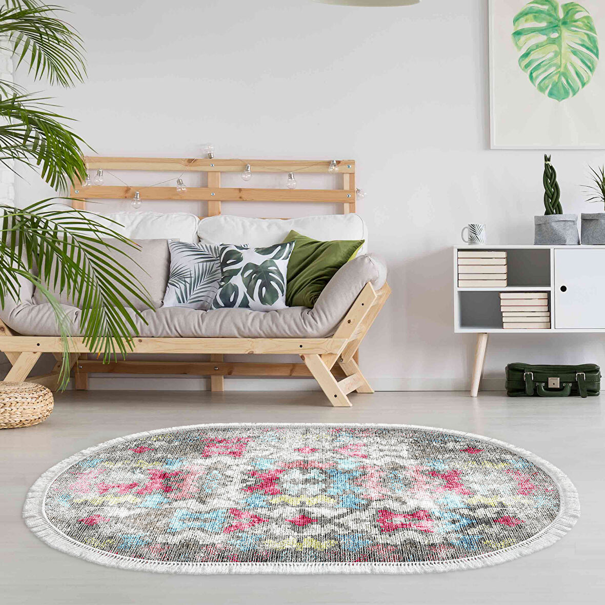 Dekoreko Kaymaz Taban Djt Salon Halısı Trend Saçaklı Oval Modern F5138