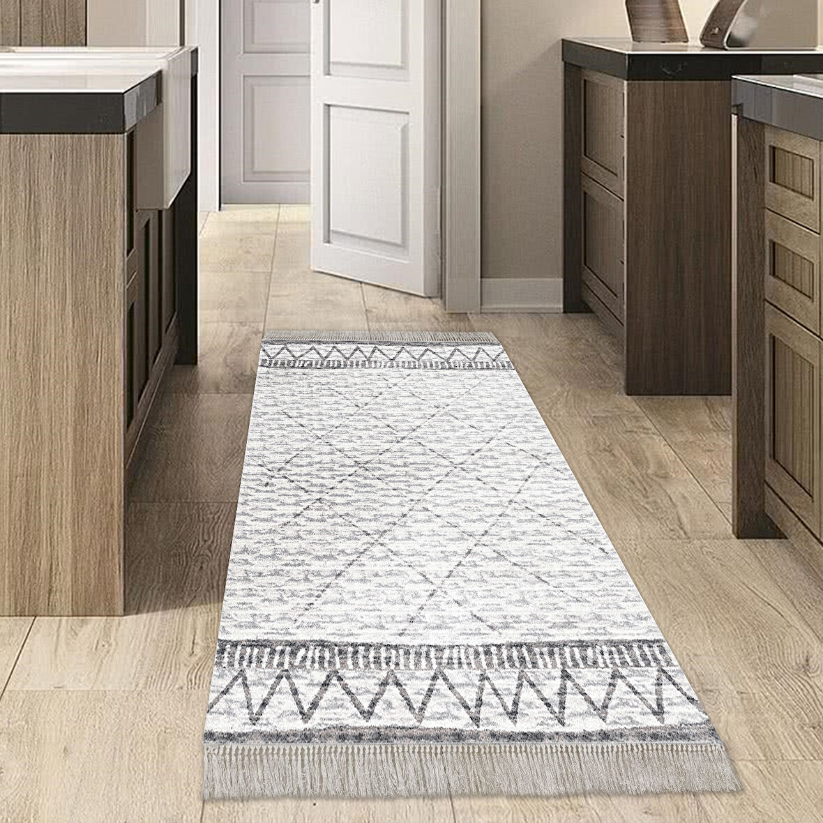 Dekoreko Kaymaz Taban Djt Mutfak Halısı Yıldız Deri Saçaklı İskandinav F5081