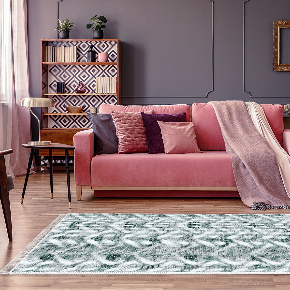 Dekoreko Kaymaz Taban Djt Salon Halısı Trend Saçaklı İskandinav F5124