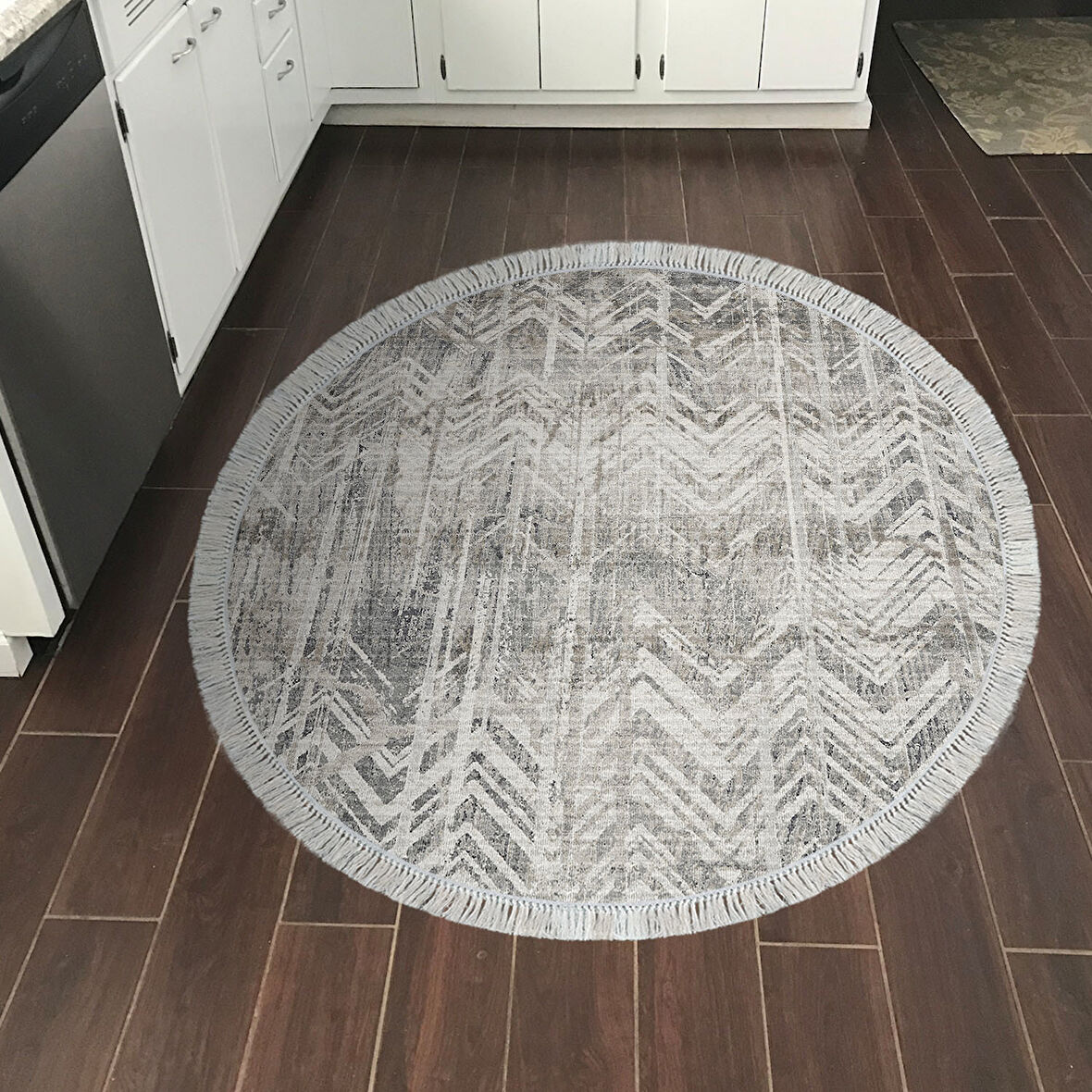 Dekoreko Kaymaz Taban Djt Mutfak Halısı Trend Saçaklı Yuvarlak İskandinav F5083