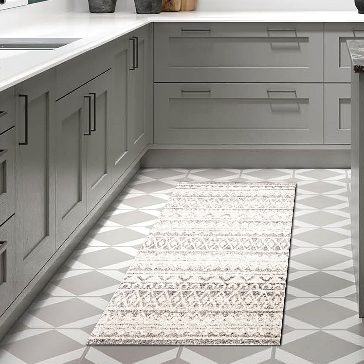 Dekoreko Kaymaz Taban Djt Mutfak Halısı Yıldız Deri İskandinav F5078