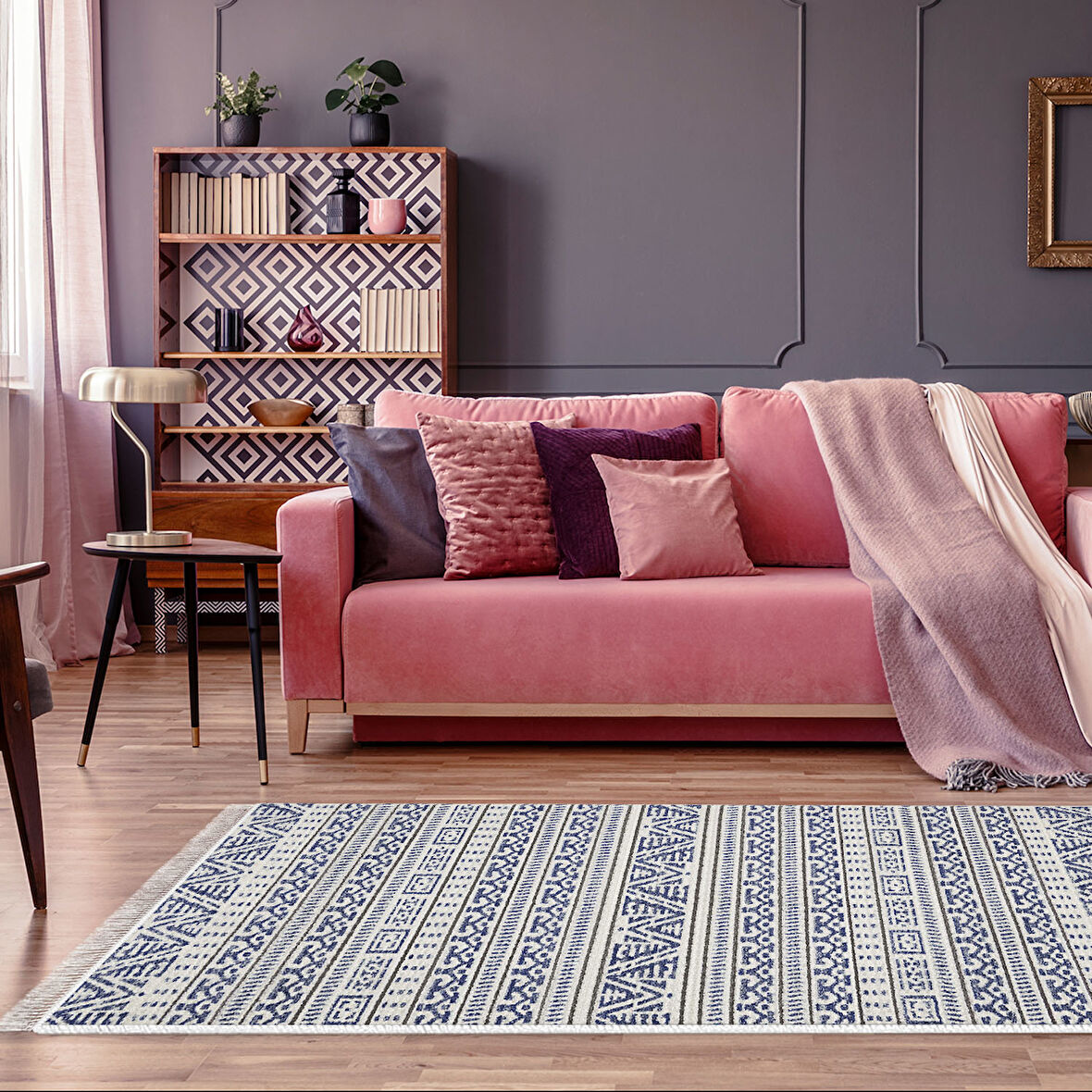 Dekoreko Kaymaz Taban Djt Salon Halısı Star Pamuk Saçaklı İskandinav F5082