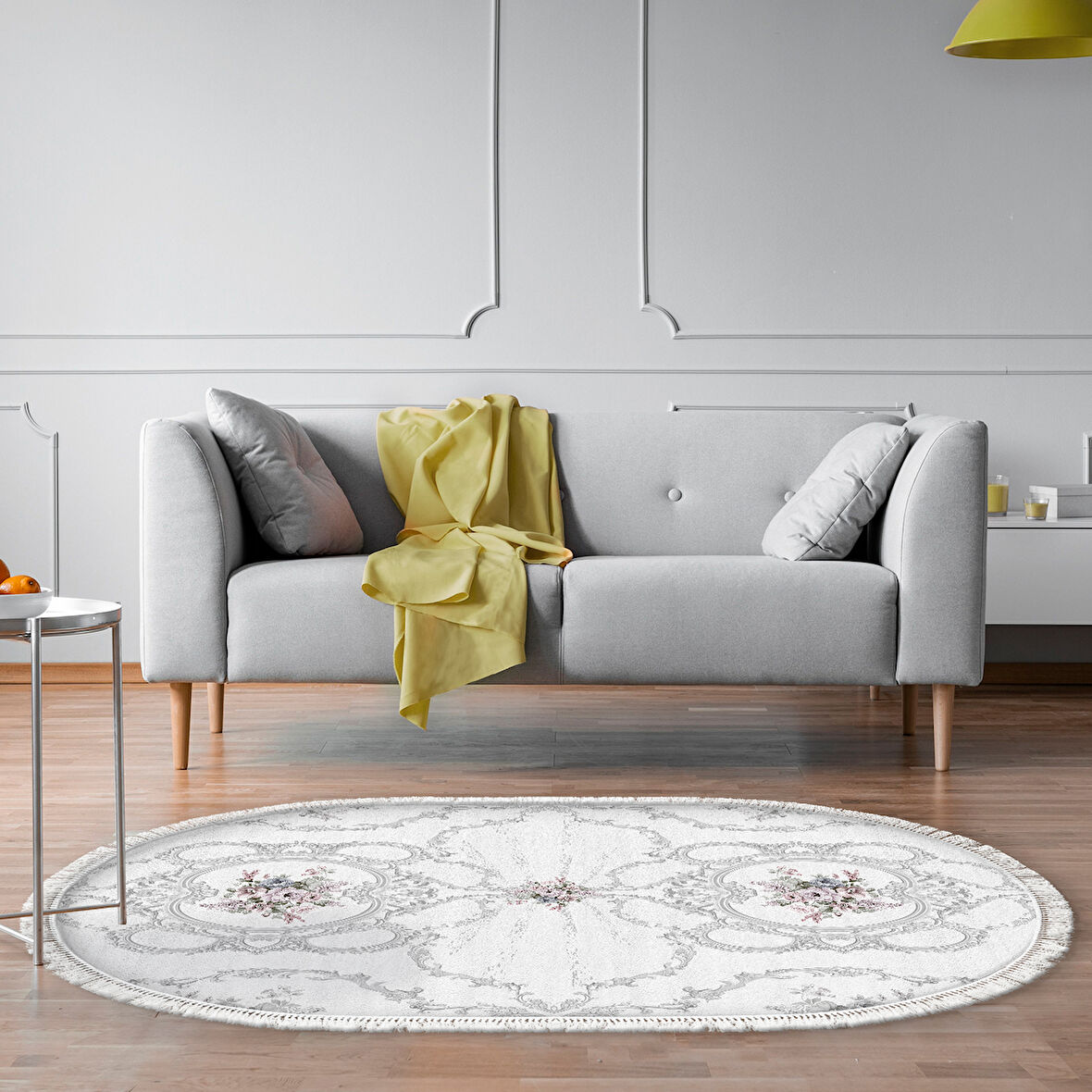 Dekoreko Kaymaz Taban Djt Salon Halısı Star Pamuk Saçaklı Oval Modern 1494