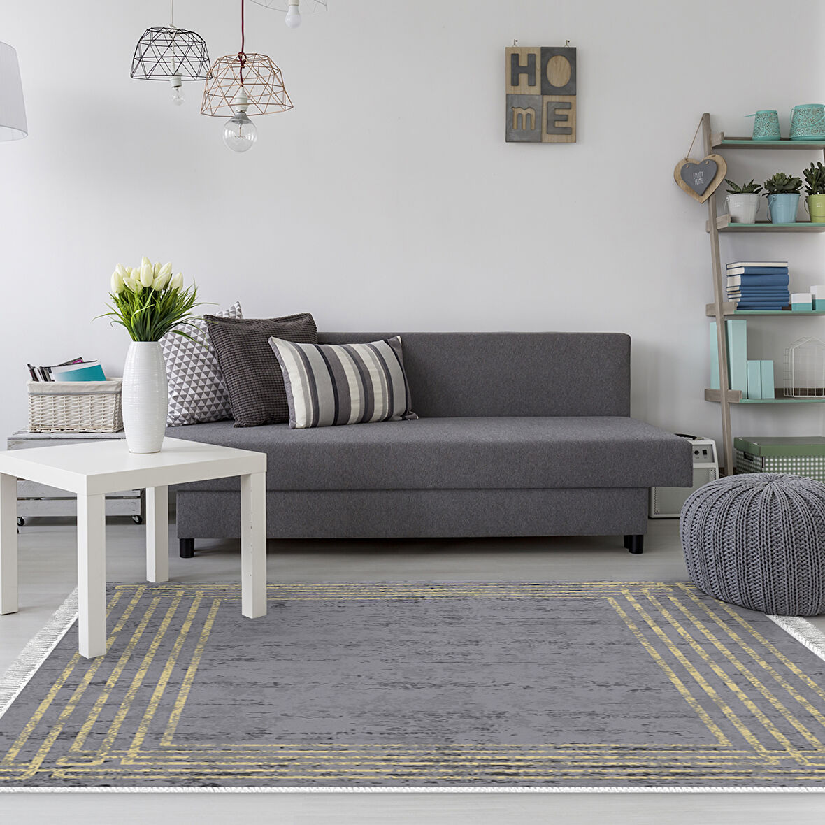 Dekoreko Kaymaz Taban Djt Salon Halısı Trend Saçaklı Modern M5142