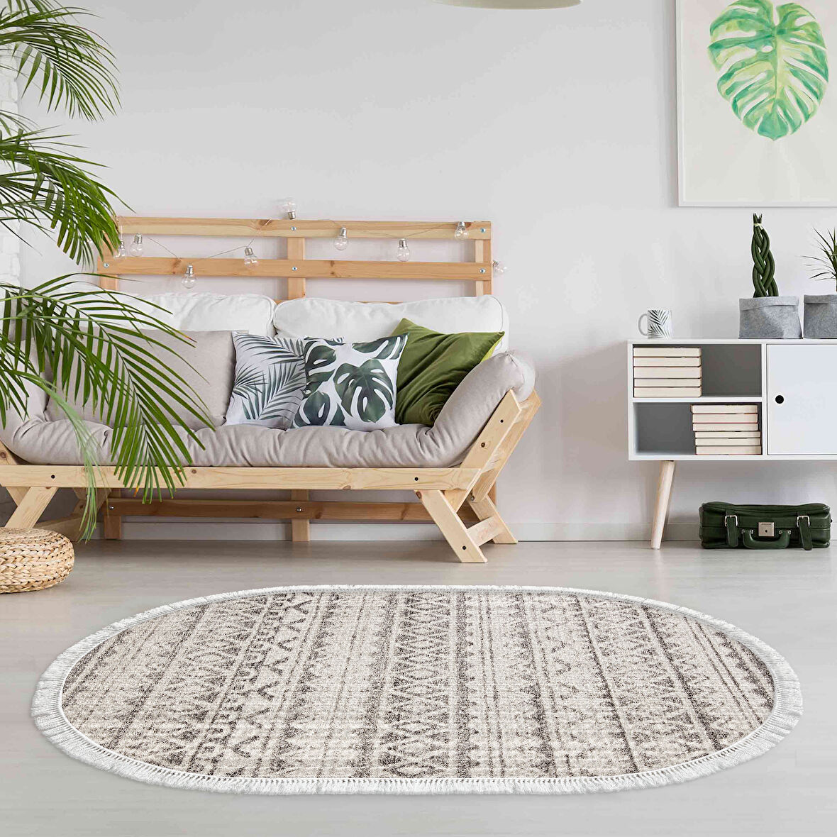 Dekoreko Kaymaz Taban Djt Salon Halısı Trend Saçaklı Oval İskandinav F5078