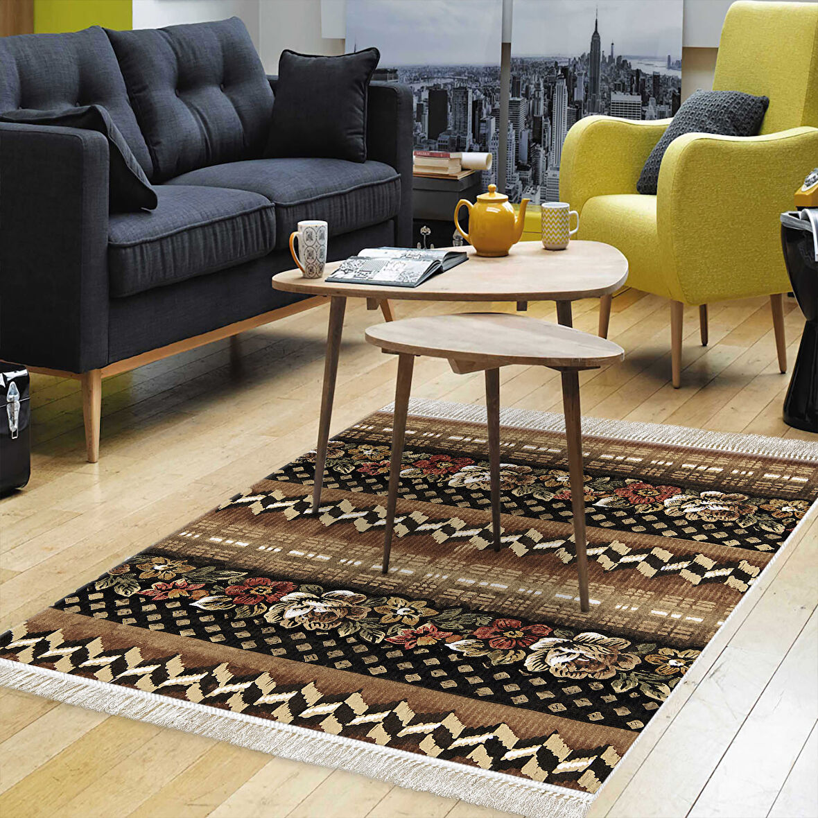 Dekoreko Kaymaz Taban Djt Salon Halısı Trend Saçaklı Modern Mu127