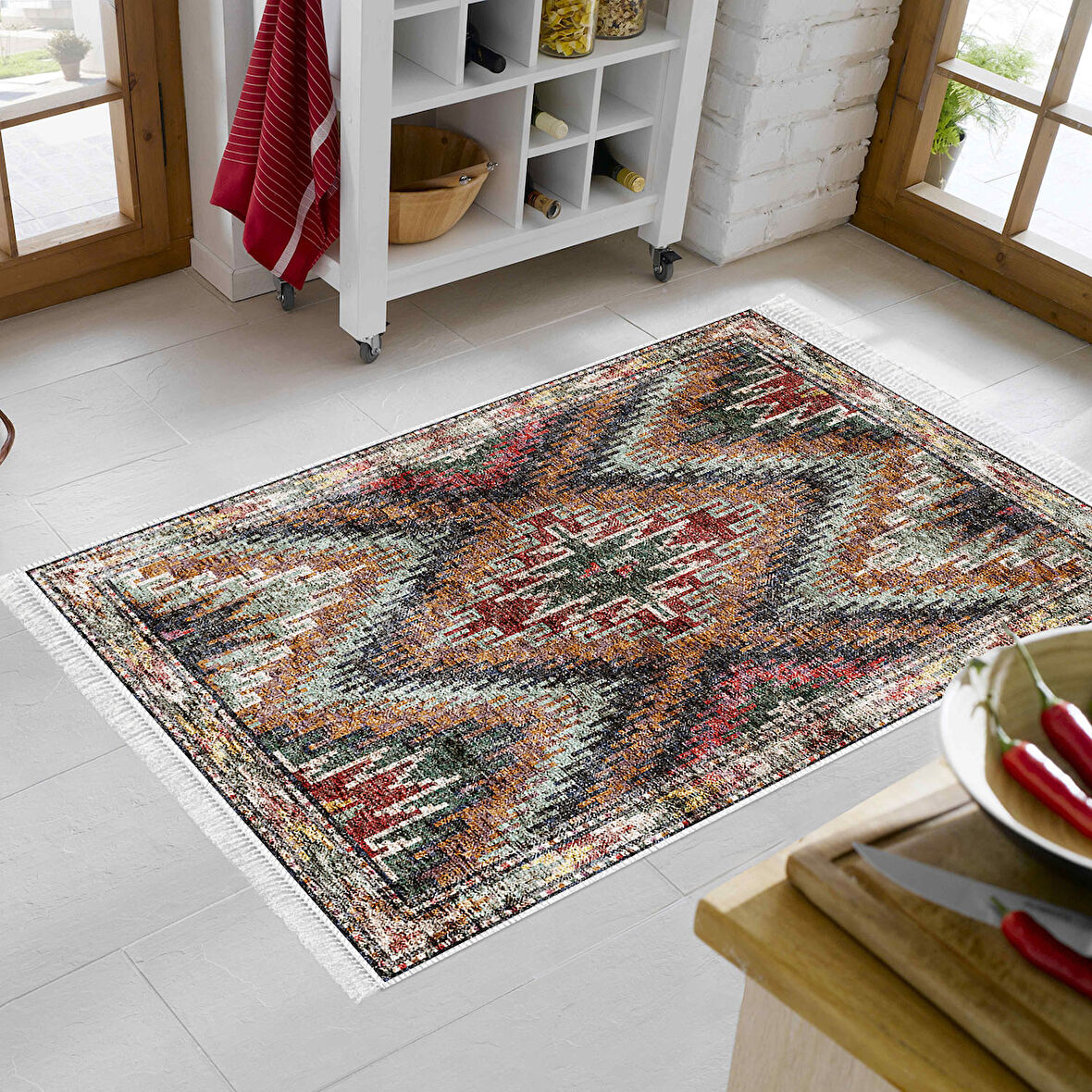 Dekoreko Kaymaz Taban Djt Mutfak Halısı Star Pamuk Saçaklı İskandinav F5003