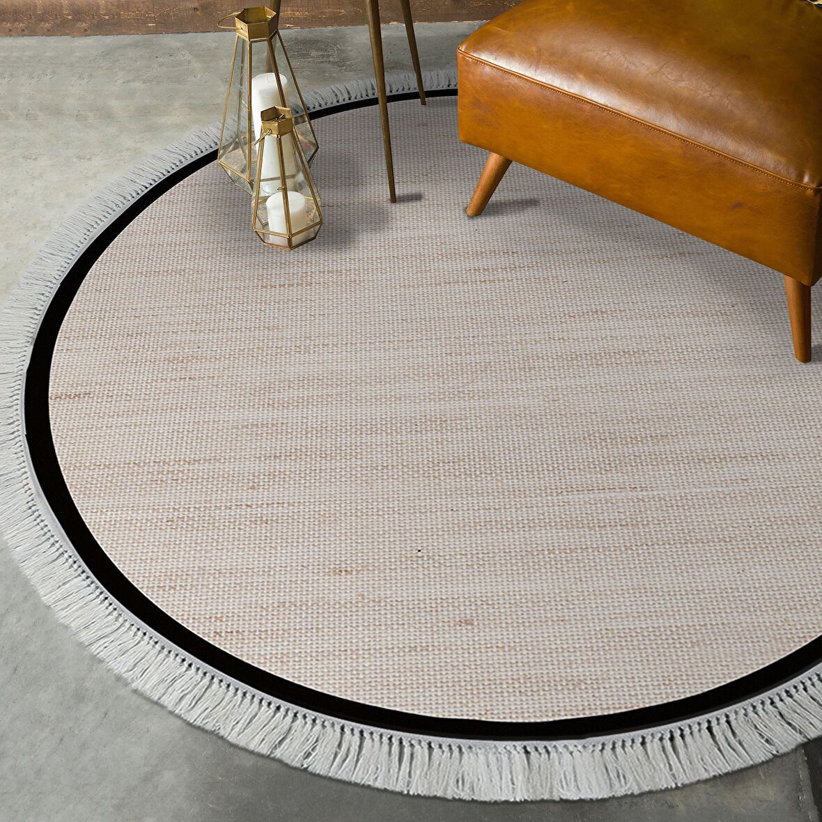 Alanur Home Kaymaz Taban Djt Banyo Mutfak Salon Halı Star Pamuk Saçaklı Yuvarlak Dokuma Desen E5007