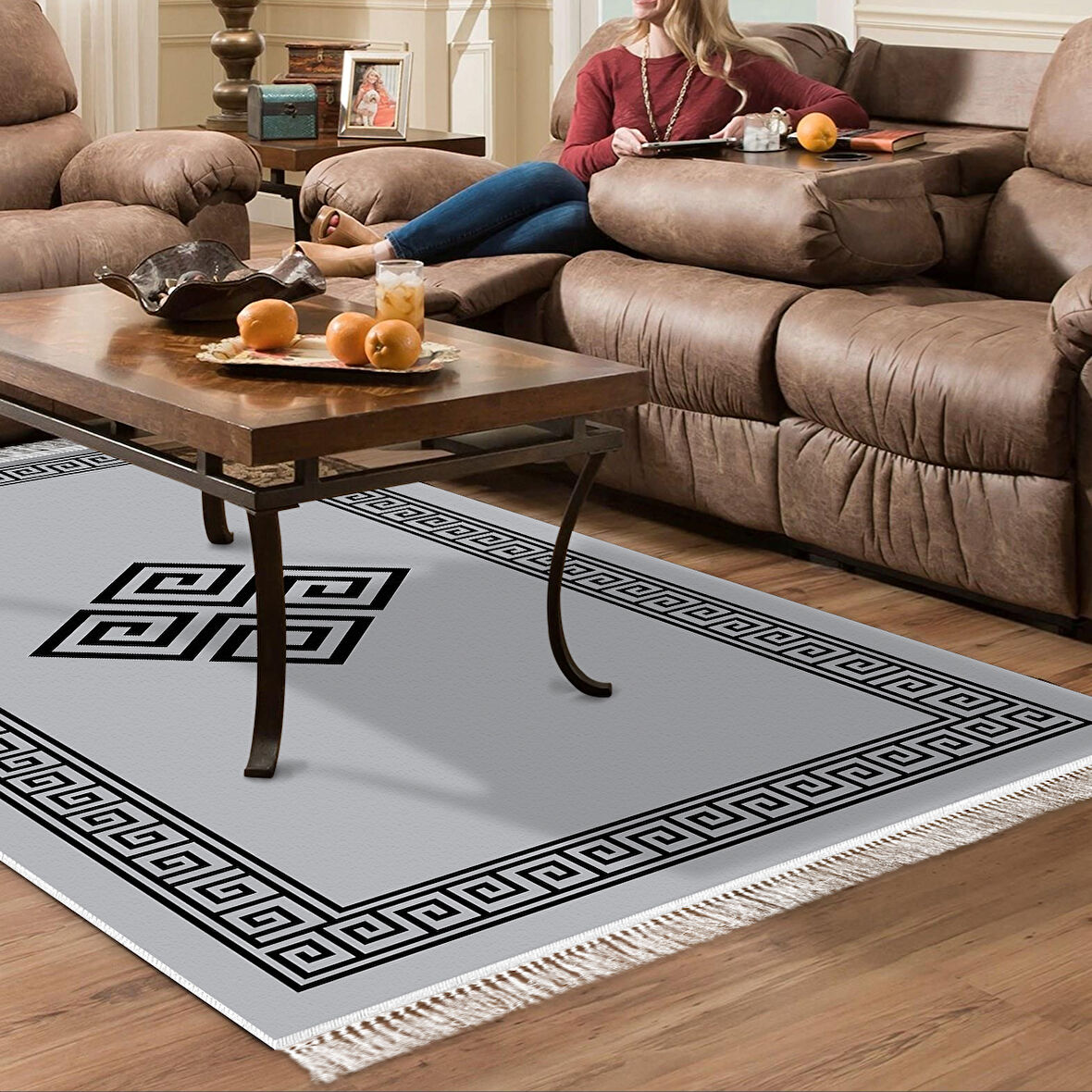 Dekoreko Kaymaz Taban Djt Salon Halısı Star Pamuk Saçaklı Modern 656M