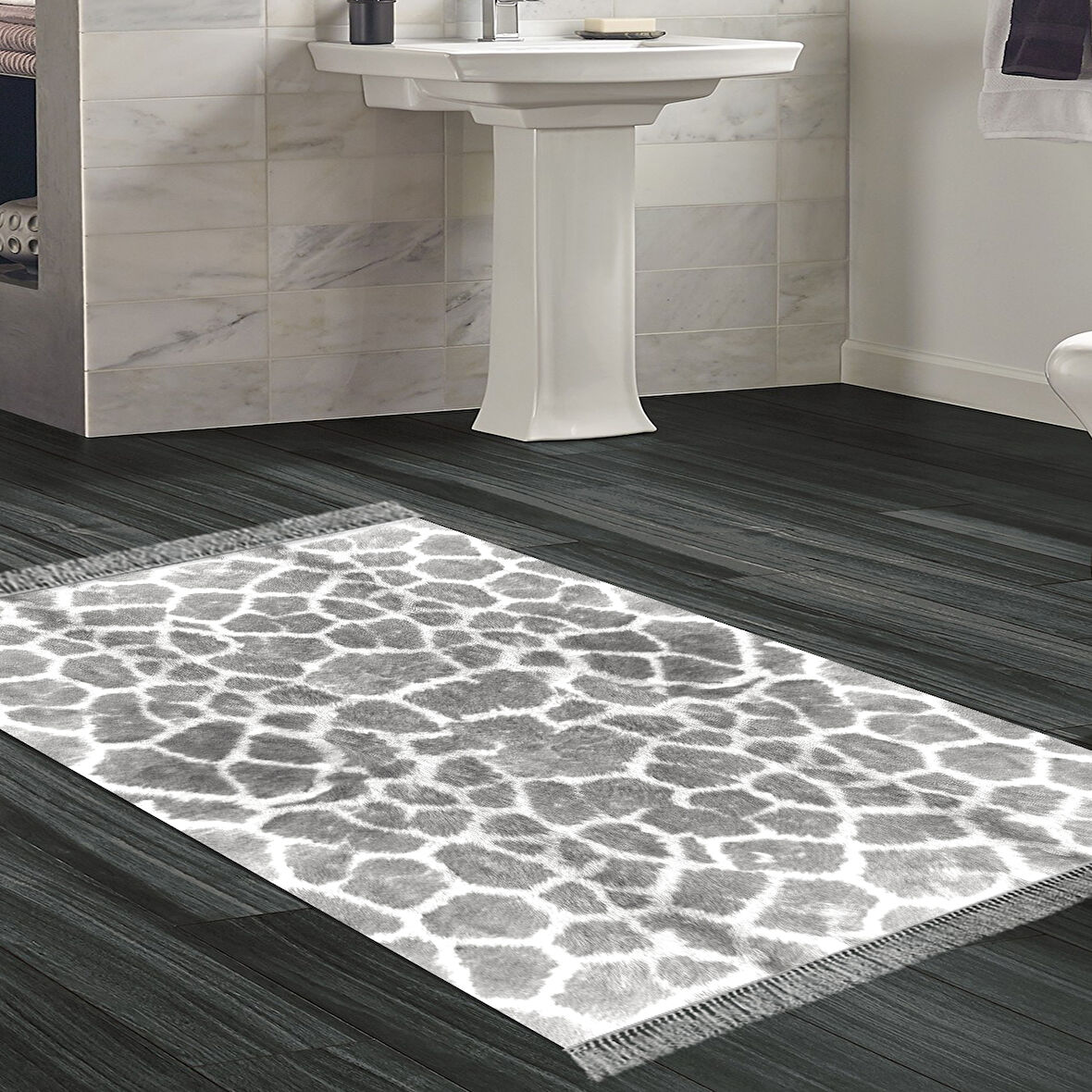 Dekoreko Kaymaz Taban Djt Banyo Halısı Yıldız Deri Saçaklı Modern 1910