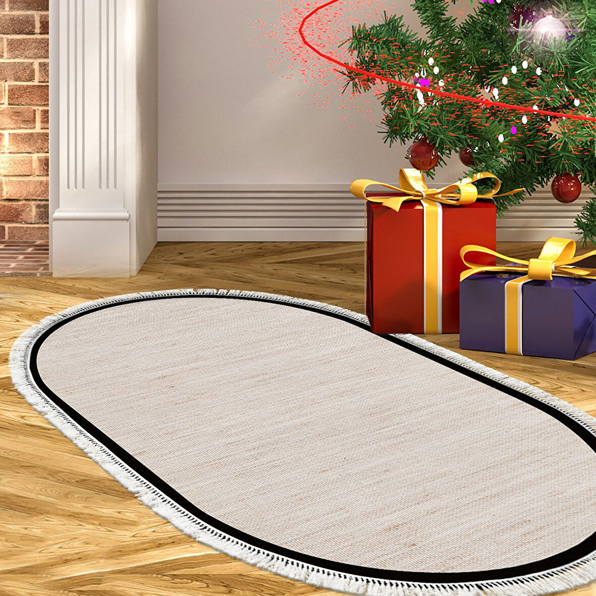 Alanur Home Kaymaz Taban Djt Banyo Mutfak Salon Halı Yıldız Deri Saçaklı Oval Dokuma Desen E5007