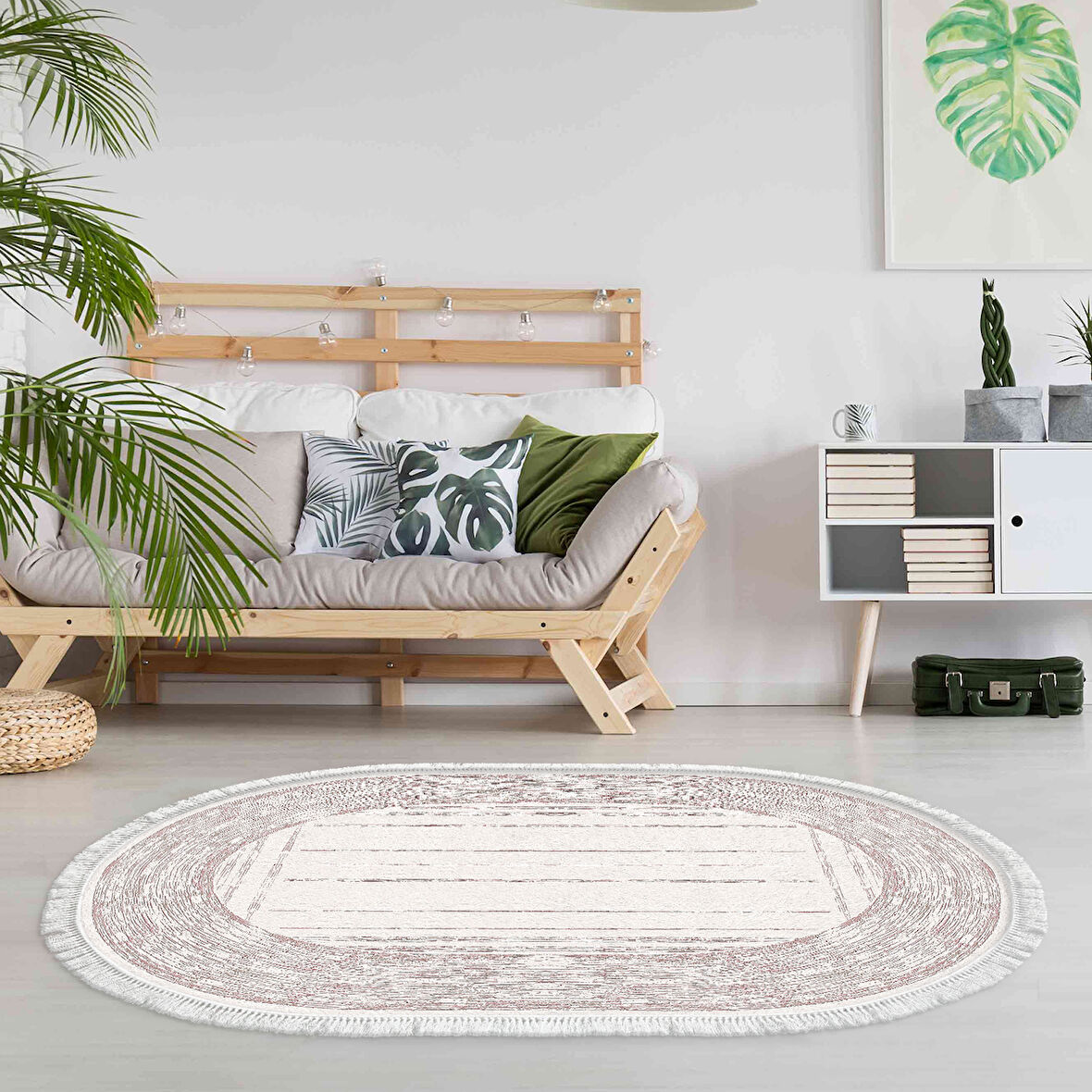 Dekoreko Kaymaz Taban Djt Salon Halısı Star Pamuk Saçaklı Oval Modern M5076