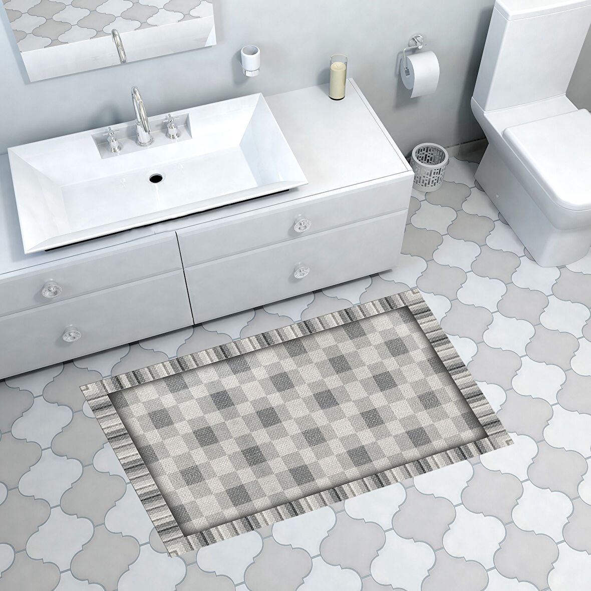 Dekoreko Kaymaz Taban Djt Banyo Halısı Star Pamuk Modern 1913