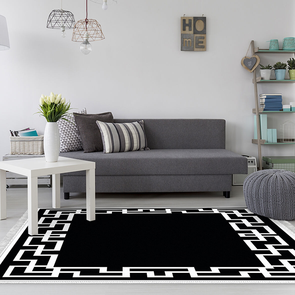 Dekoreko Kaymaz Taban Djt Salon Halısı Star Pamuk Saçaklı Modern F5035