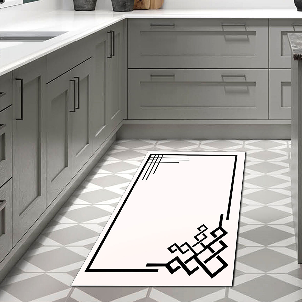 Dekoreko Kaymaz Taban Djt Mutfak Halısı Yıldız Deri Modern 1919