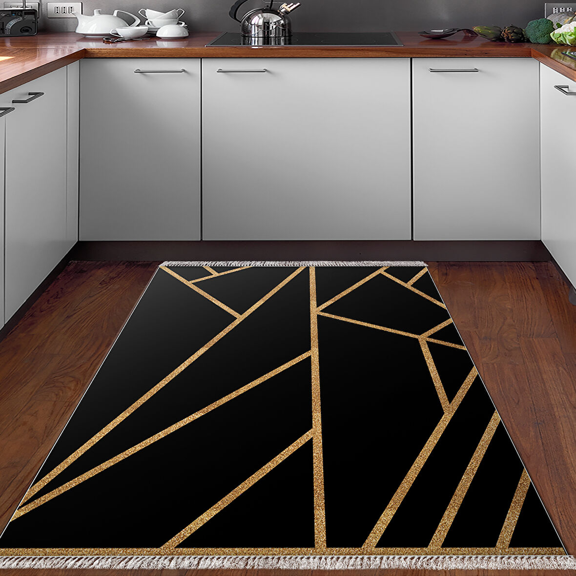 Dekoreko Kaymaz Taban Djt Mutfak Halısı Yıldız Deri Saçaklı Modern 686M