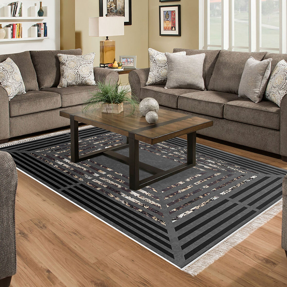 Dekoreko Kaymaz Taban Djt Salon Halısı Trend Saçaklı Modern M5132