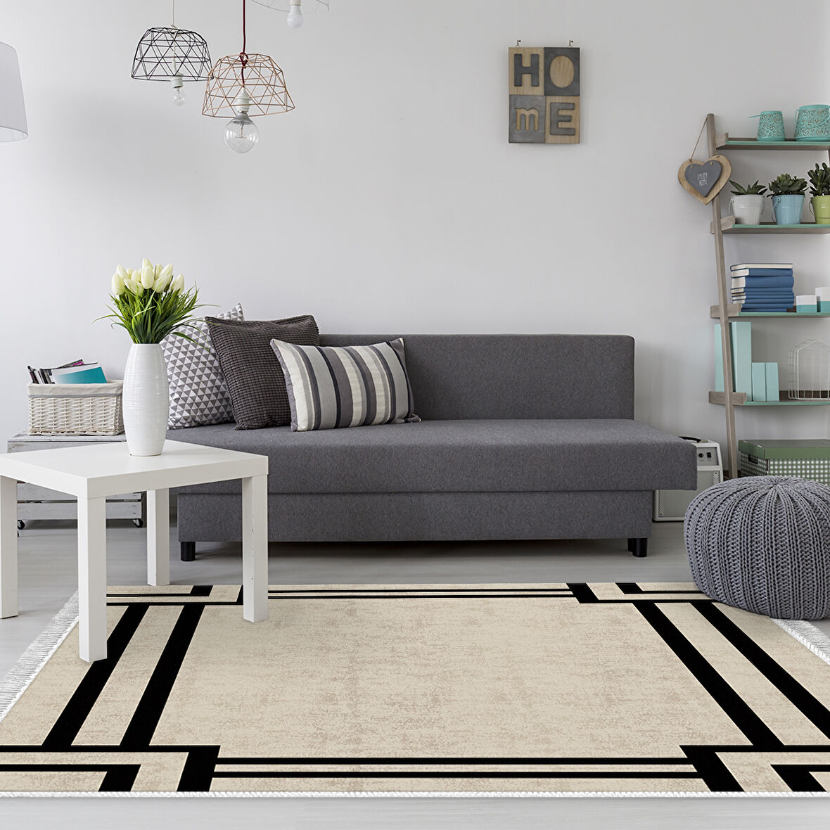 Dekoreko Kaymaz Taban Djt Salon Halısı Yıldız Deri Saçaklı Modern 1920