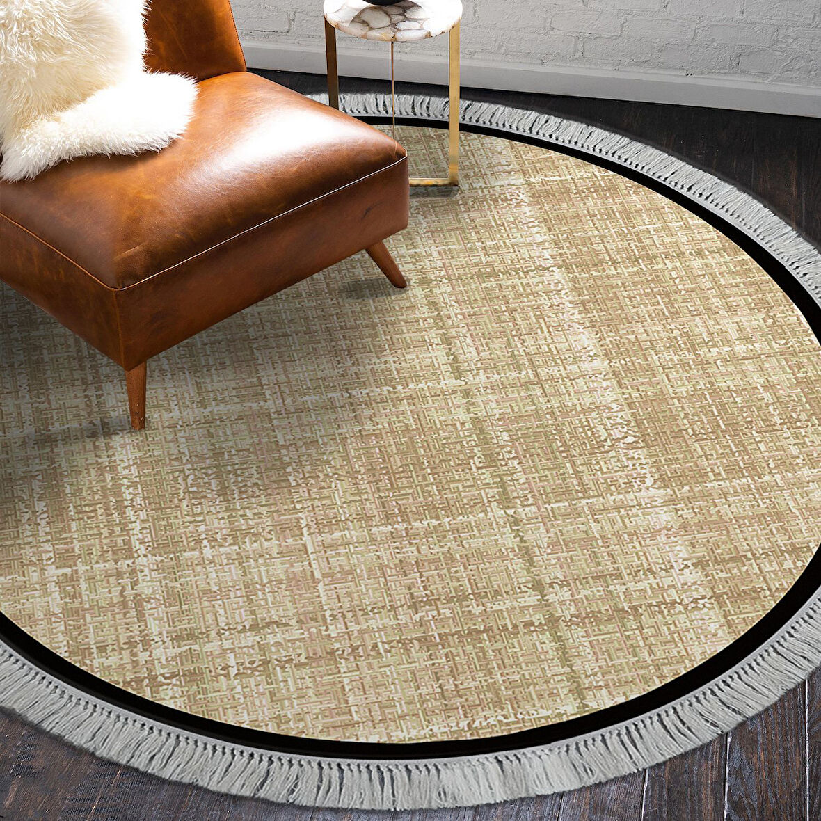 Alanur Home Kaymaz Taban Djt Banyo Mutfak Salon Halı  Trend Saçaklı Yuvarlak Dokuma Desen E5007