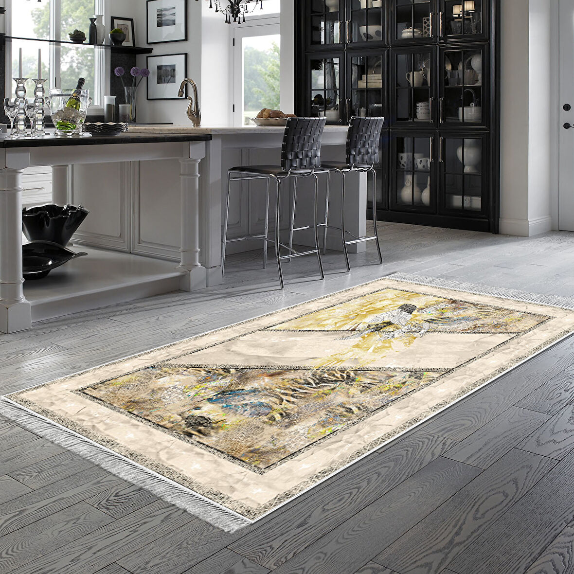 Dekoreko Kaymaz Taban Djt Mutfak Halısı Yıldız Deri Saçaklı Modern 729