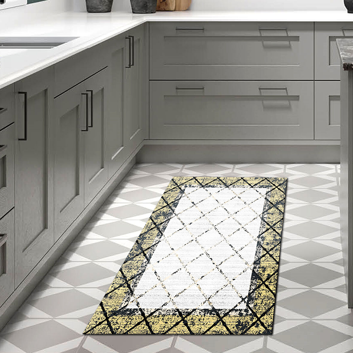 Dekoreko Kaymaz Taban Djt Mutfak Halısı Yıldız Deri Modern M5129