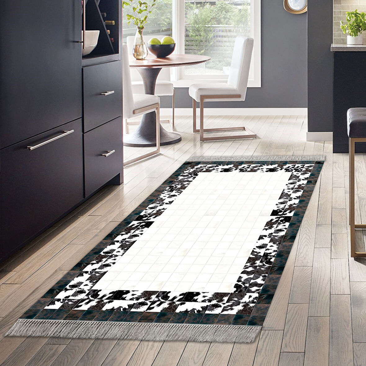 Dekoreko Kaymaz Taban Djt Mutfak Halısı Yıldız Deri Saçaklı Modern 1495