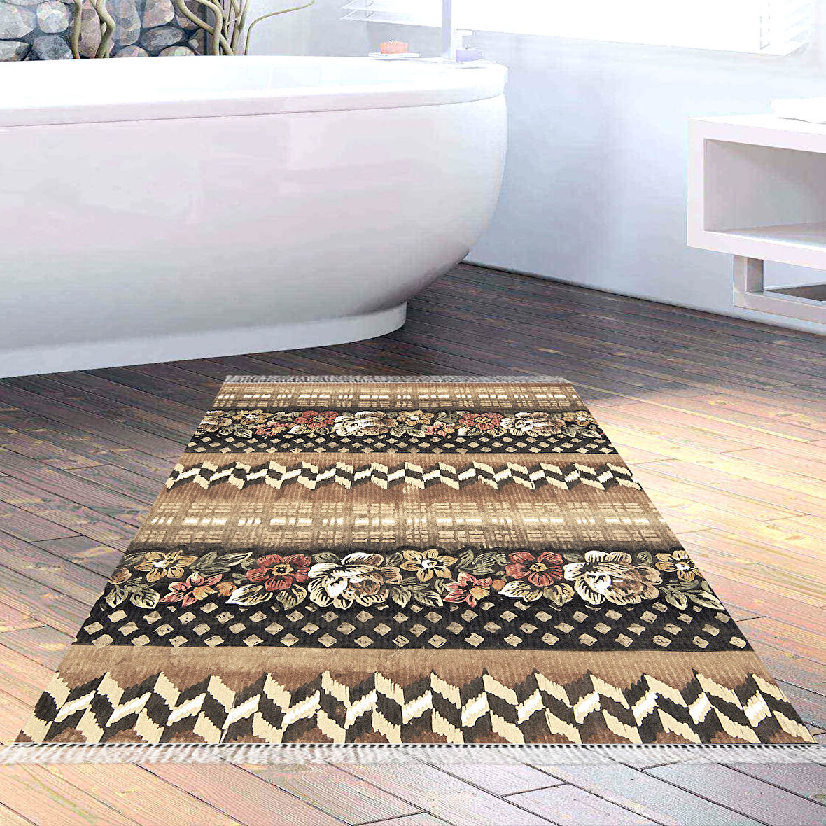 Dekoreko Kaymaz Taban Djt Banyo Halısı Trend Saçaklı Modern Mu127