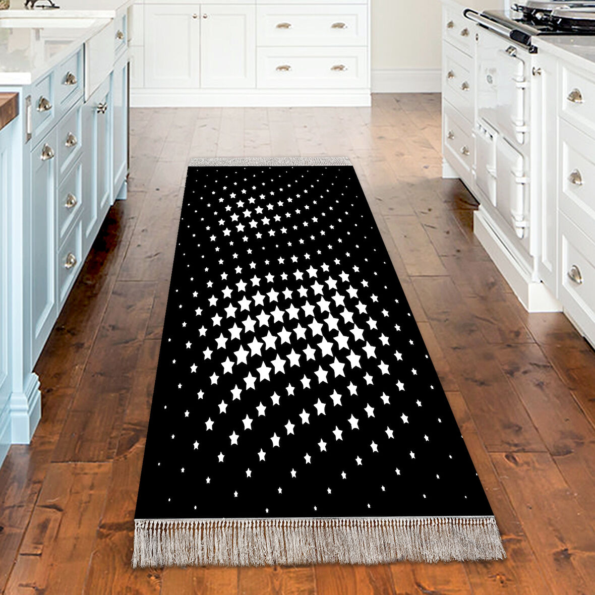 Dekoreko Kaymaz Taban Djt Mutfak Halısı Yıldız Deri Saçaklı Modern 723