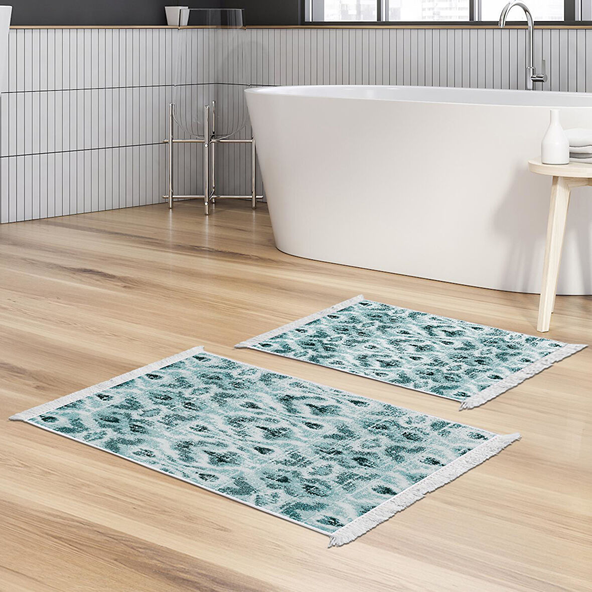 Dekoreko Kaymaz Taban Djt 2 Li Banyo Paspas Takımı Yıldız Deri Saçaklı İskandinav F5136
