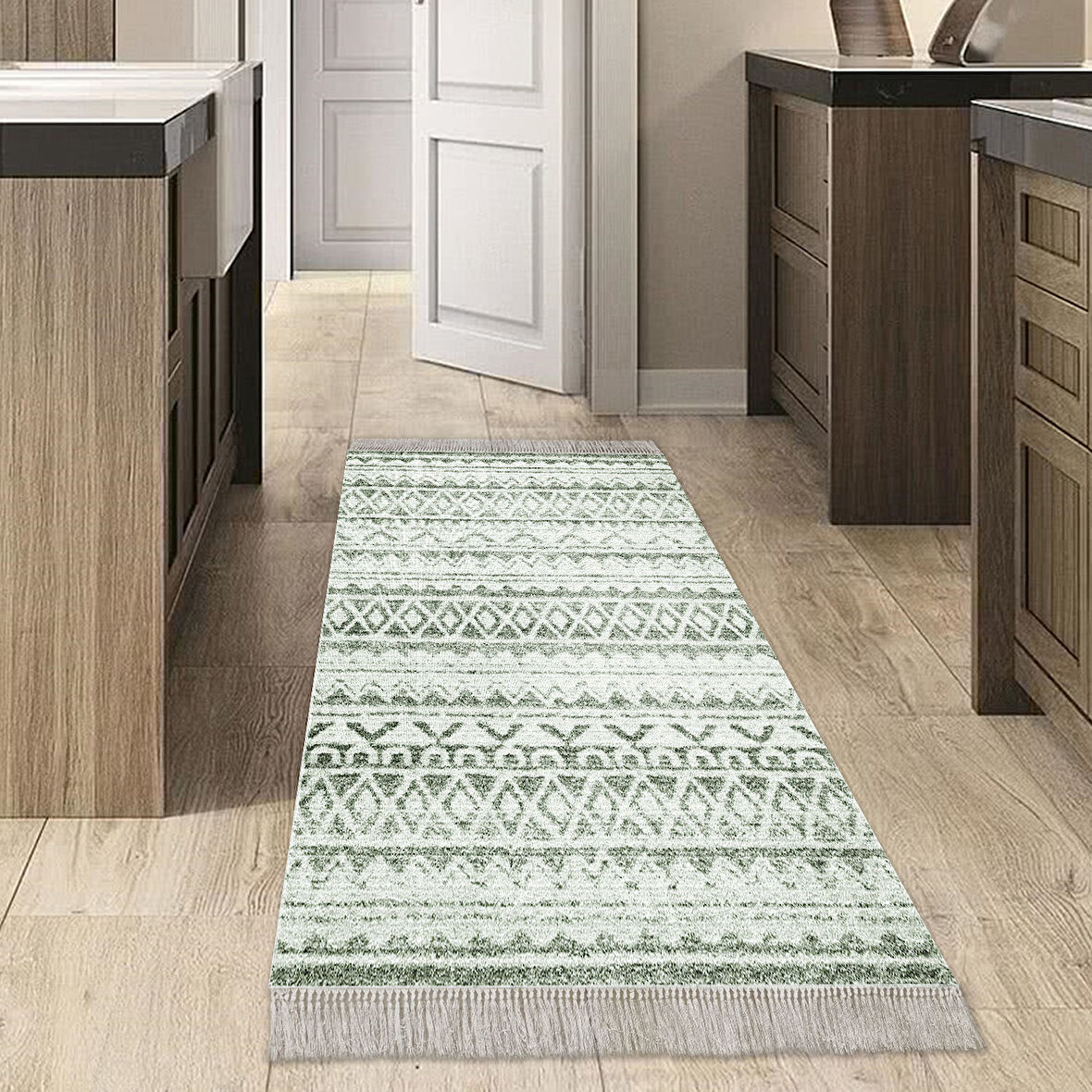 Dekoreko Kaymaz Taban Djt Mutfak Halısı Yıldız Deri Saçaklı İskandinav F5078