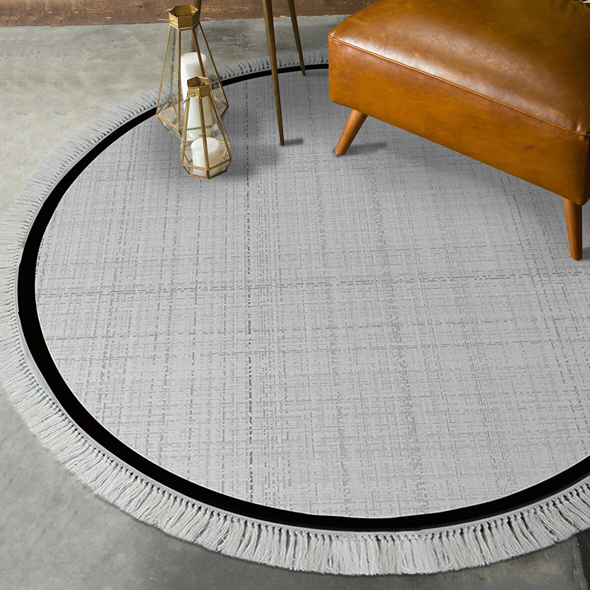 Alanur Home Kaymaz Taban Djt Banyo Mutfak Salon Halı  Trend Saçaklı Yuvarlak Dokuma Desen E5007