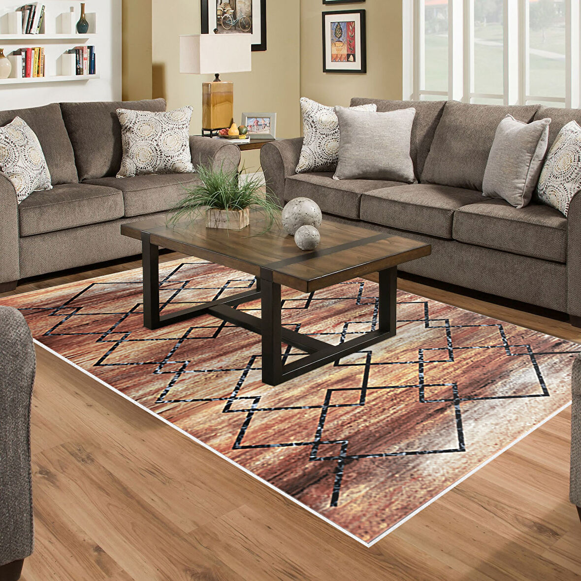 Dekoreko Kaymaz Taban Djt Salon Halısı Yıldız Deri Modern M5006