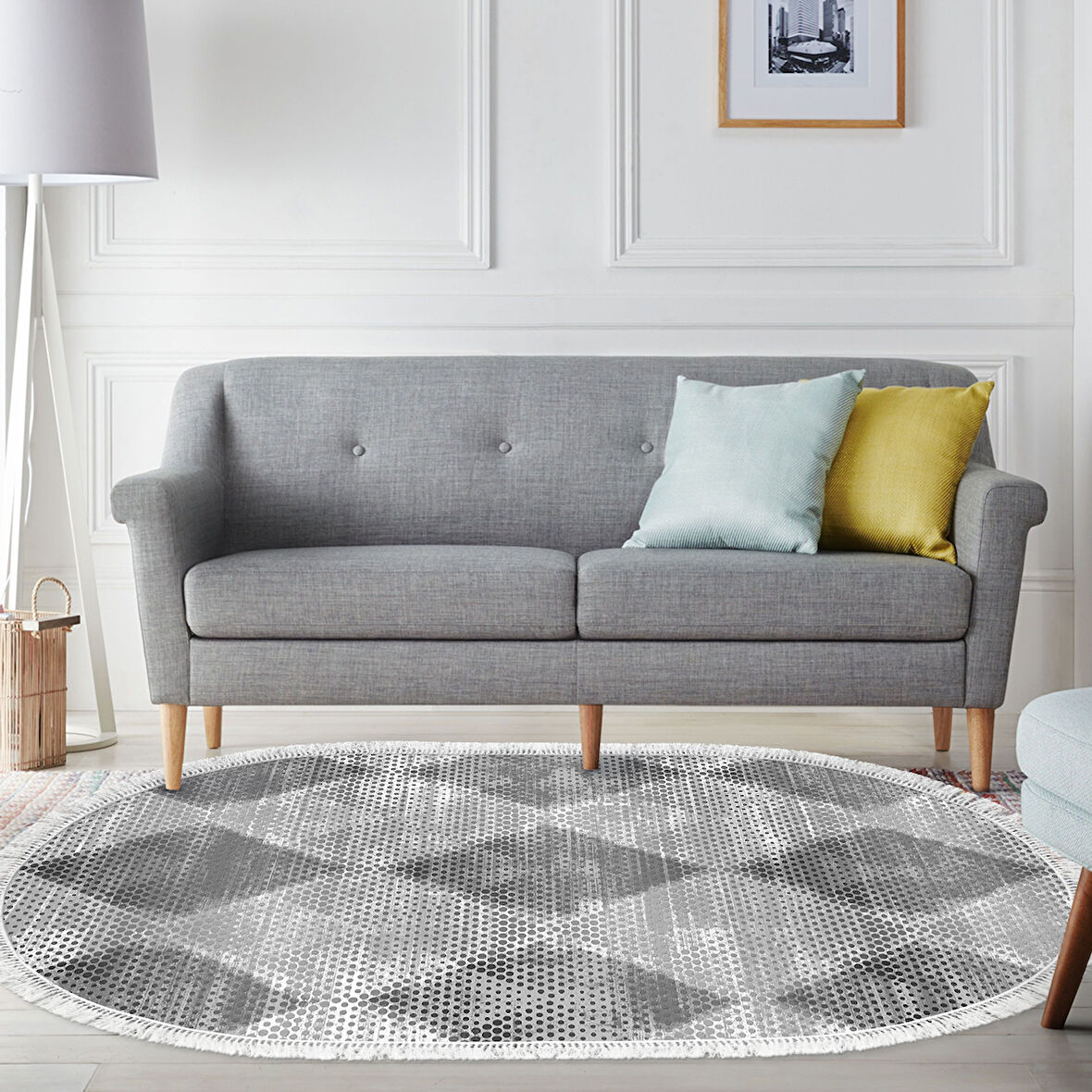 Dekoreko Kaymaz Taban Djt Salon Halısı Star Pamuk Saçaklı Oval İskandinav F5131