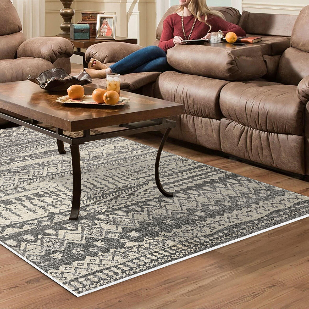 Dekoreko Kaymaz Taban Djt Salon Halısı Yıldız Deri İskandinav F5080