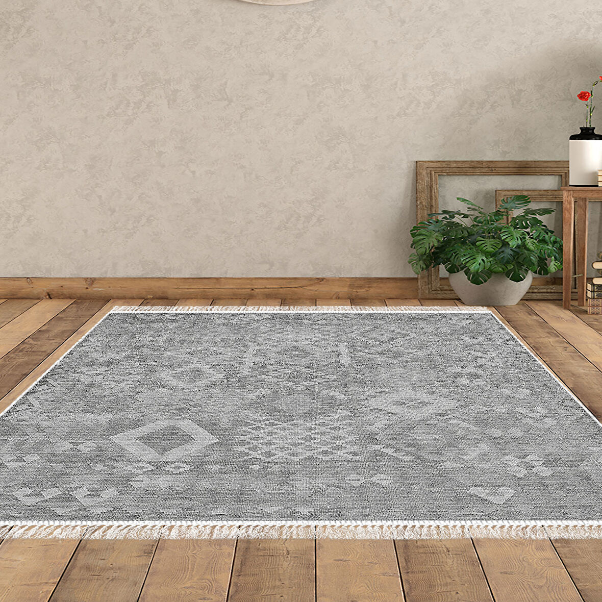 Dekoreko Kaymaz Taban Djt Salon Halısı Trend Saçaklı İskandinav F5137