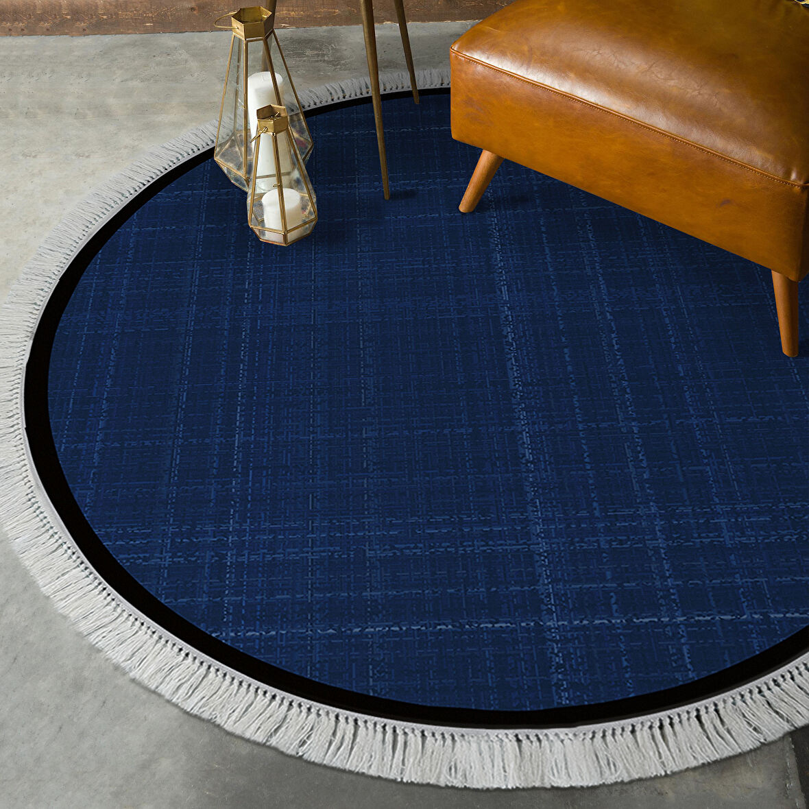 Alanur Home Kaymaz Taban Djt Banyo Mutfak Salon Halı Yıldız Deri Saçaklı Yuvarlak Dokuma Desen E5007