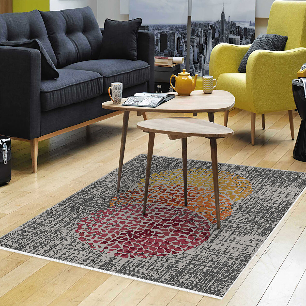 Dekoreko Kaymaz Taban Djt Salon Halısı Yıldız Deri Modern E4052