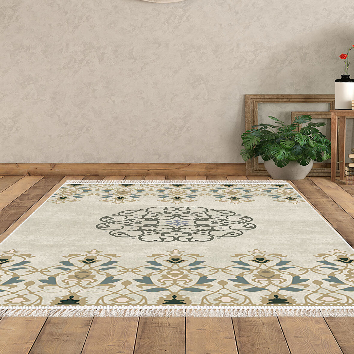 Dekoreko Kaymaz Taban Djt Salon Halısı Yıldız Deri Saçaklı Modern 1491