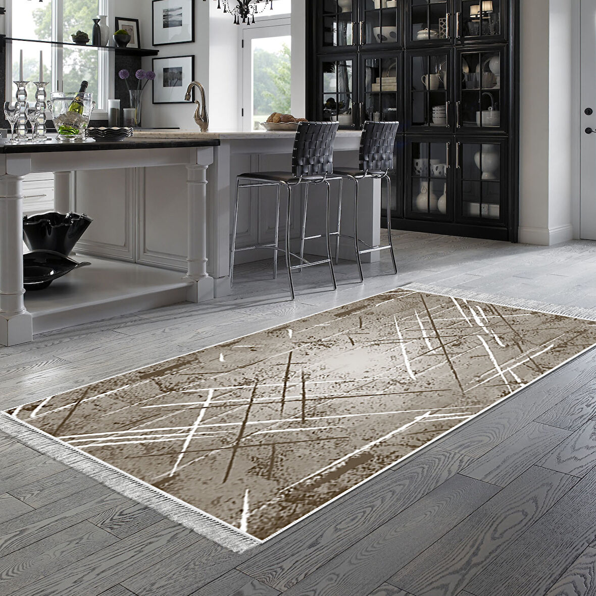 Dekoreko Kaymaz Taban Djt Mutfak Halısı Star Pamuk Saçaklı Modern M5003