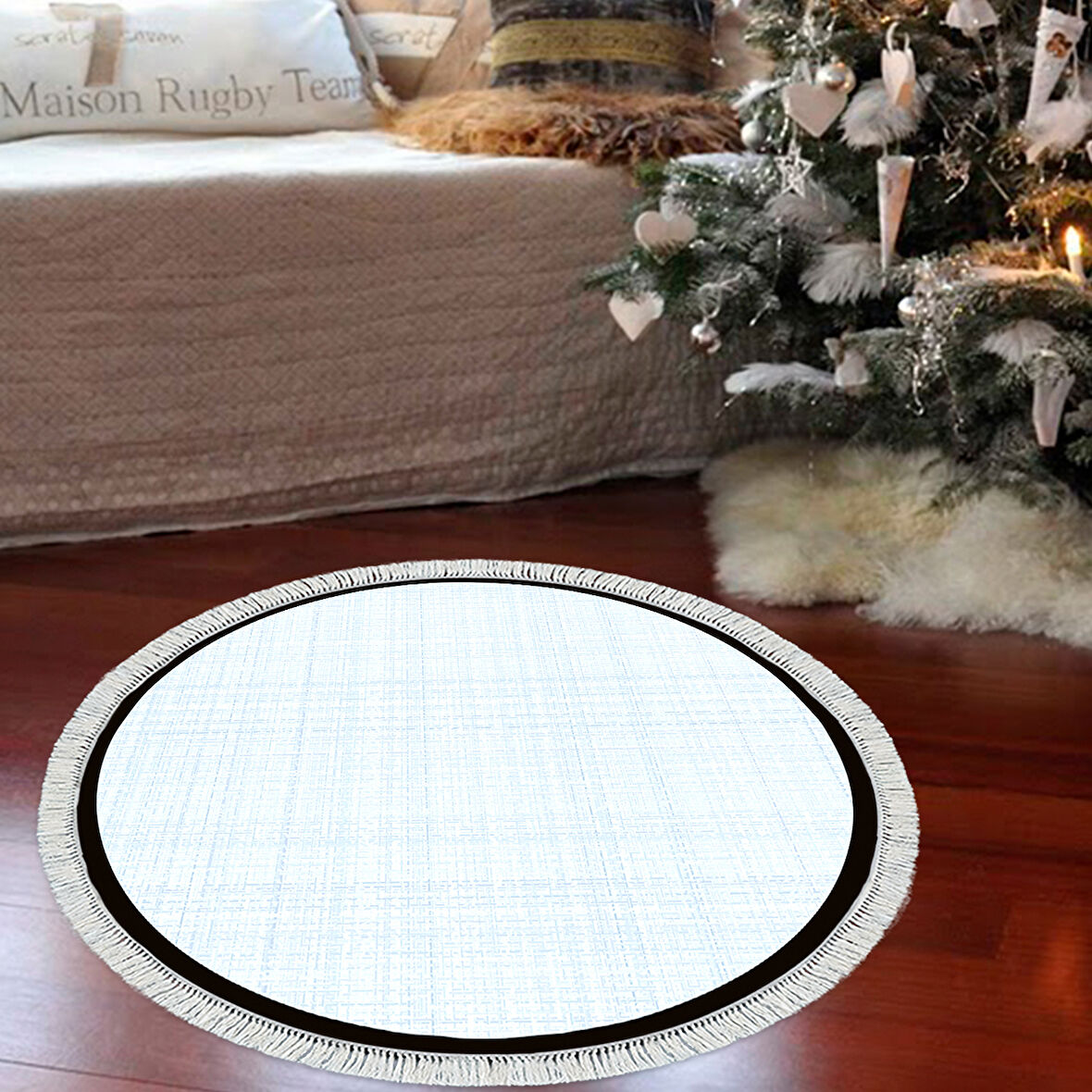 Alanur Home Kaymaz Taban Djt Banyo Mutfak Salon Halı Yıldız Deri Saçaklı Yuvarlak Dokuma Desen E5007