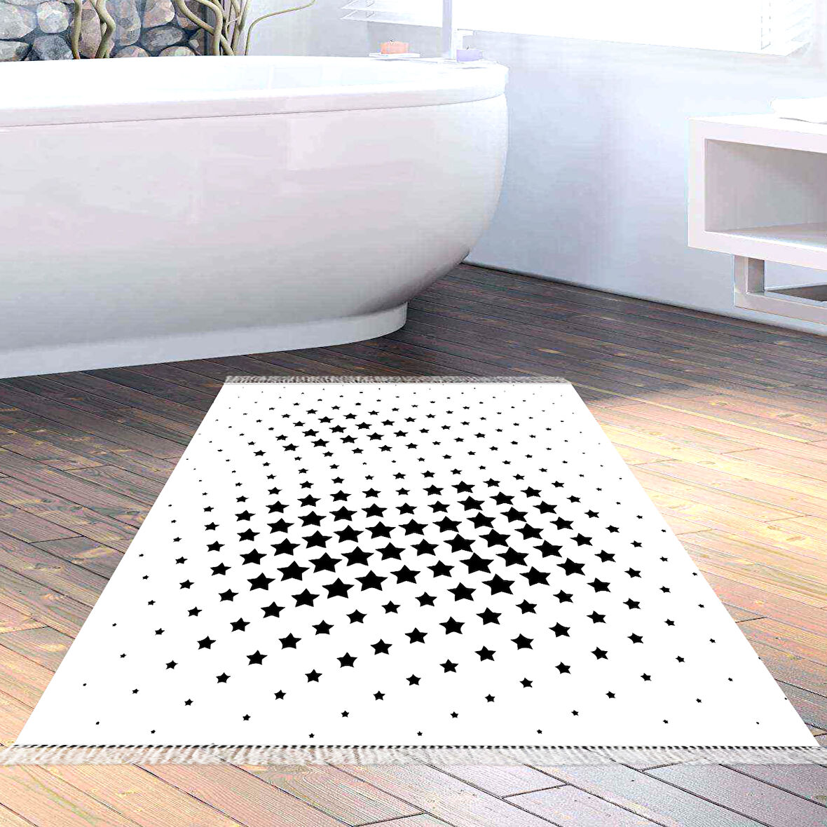 Dekoreko Kaymaz Taban Djt Banyo Halısı Trend Saçaklı Modern 723